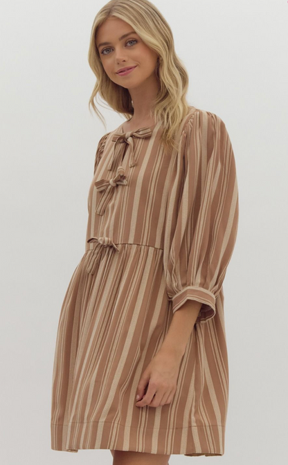 Sand Stripe Ties Babydoll Dress