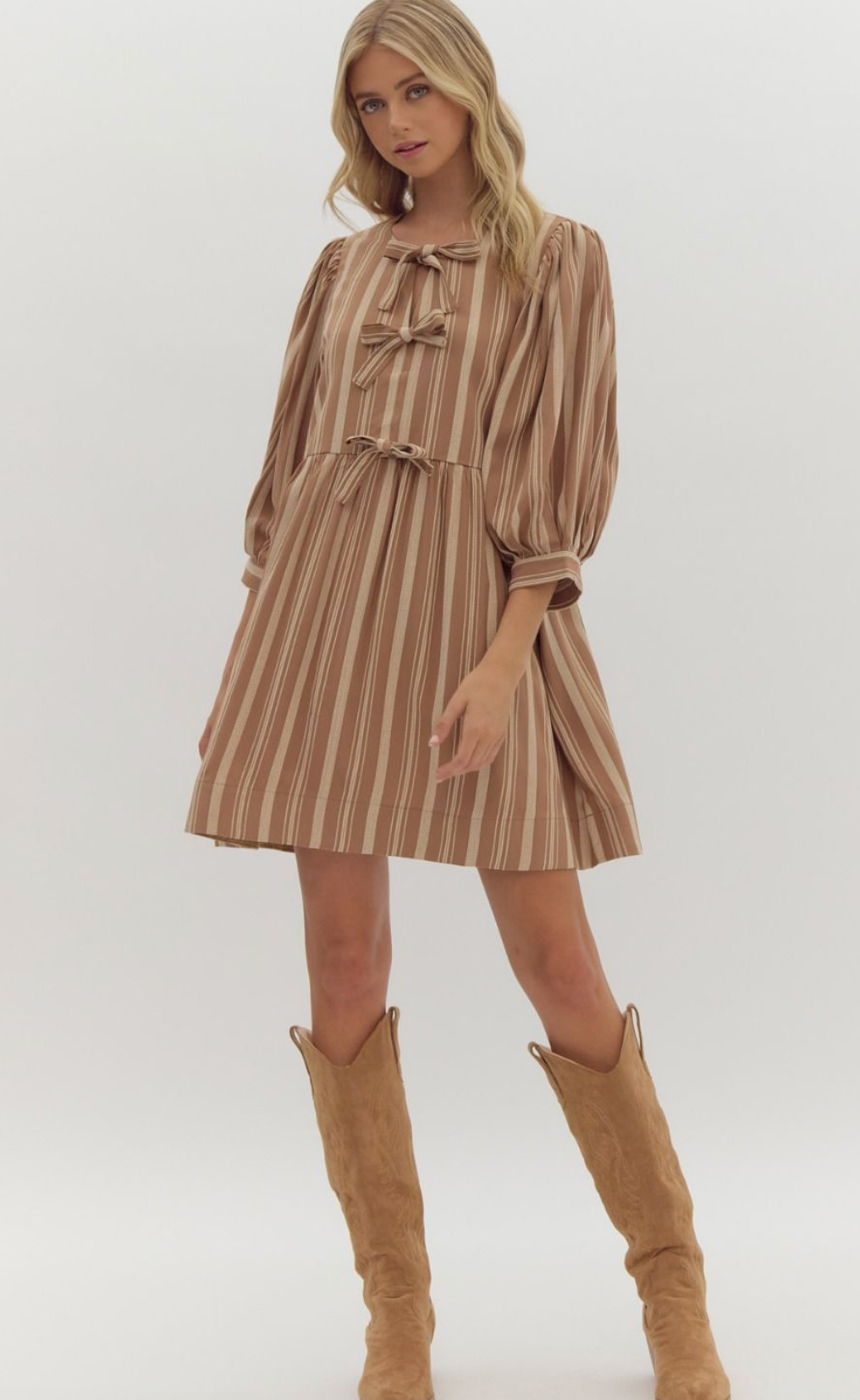 Sand Stripe Ties Babydoll Dress