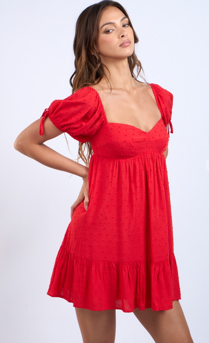 Swiss Dot Babydoll Dress Red