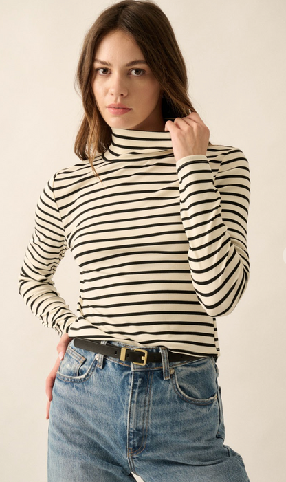 Striped Jersey Mock Top