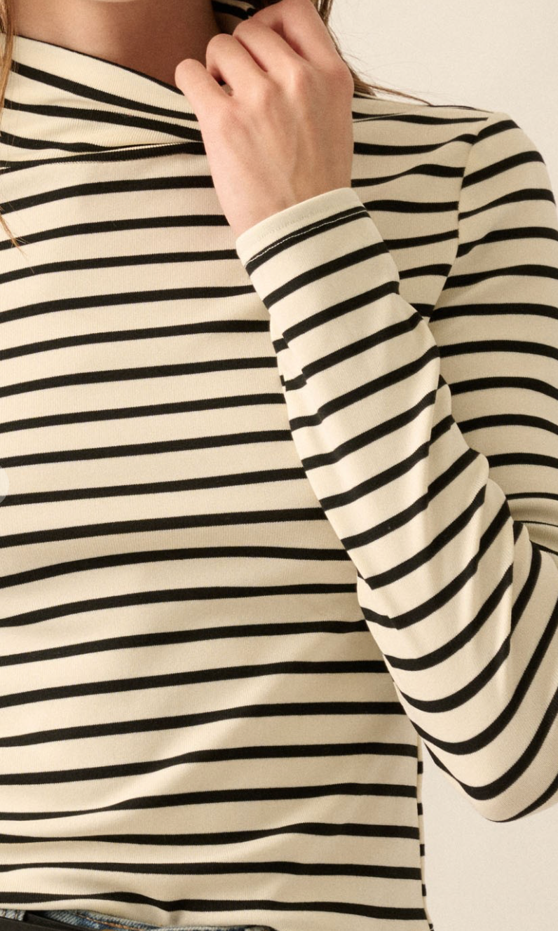 Striped Jersey Mock Top