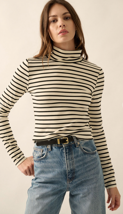 Striped Jersey Mock Top