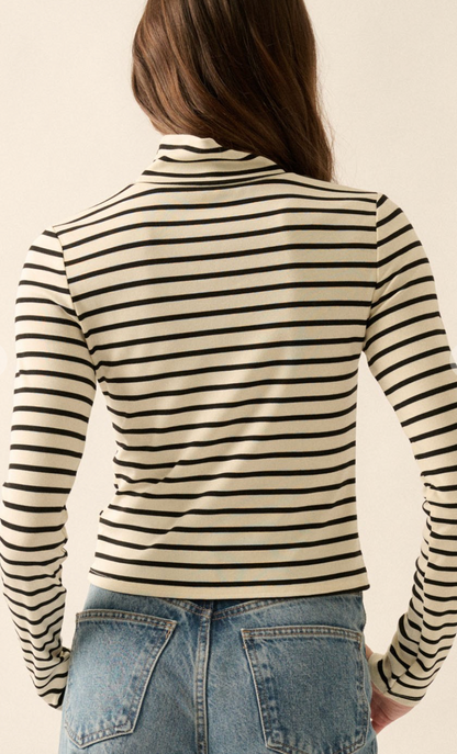 Striped Jersey Mock Top