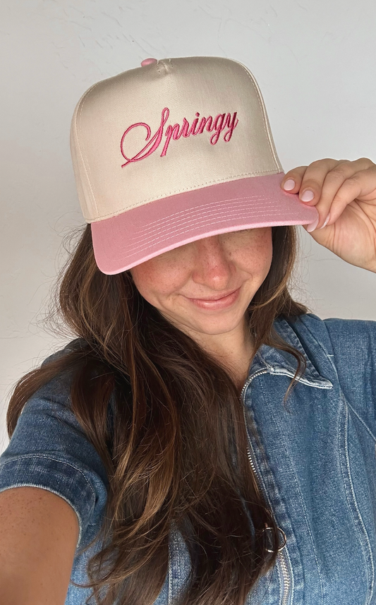 Springy Vintage Trucker Hat Cream/Pink