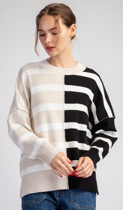 Half & Half Striped Sweater