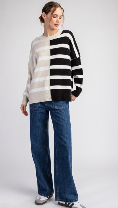 Half & Half Striped Sweater