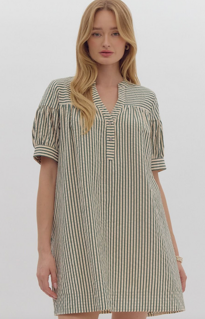 Short Sleeve Green Stripe Dress