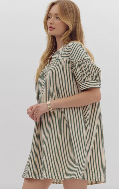 Short Sleeve Green Stripe Dress