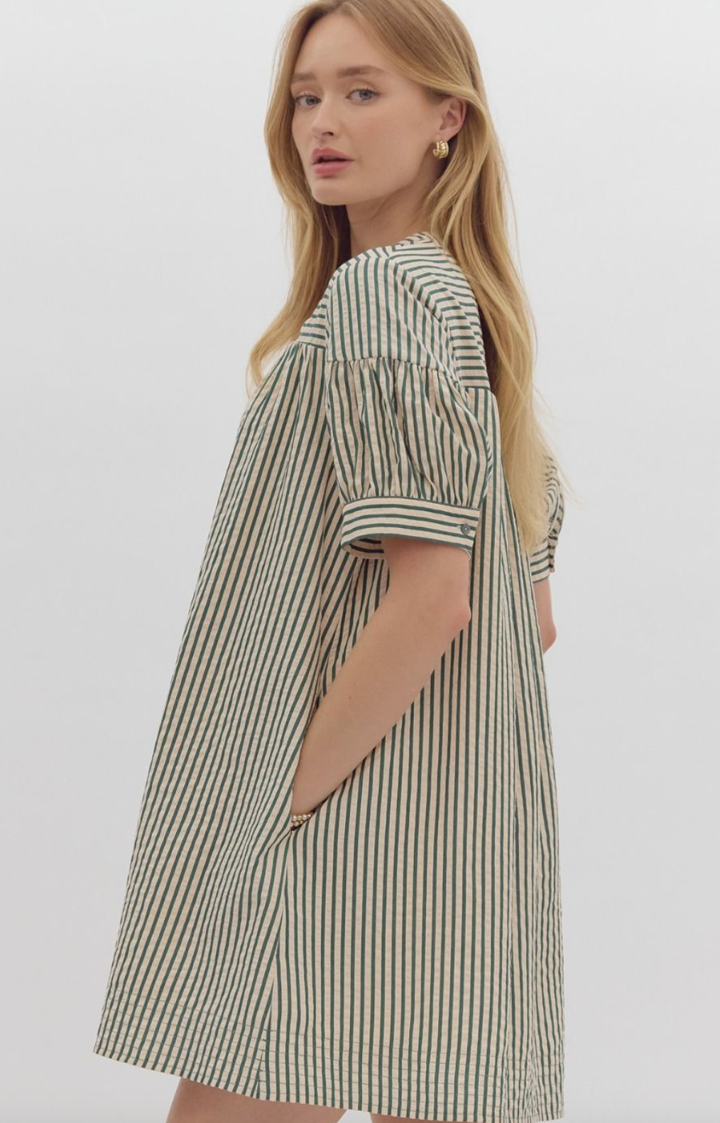 Short Sleeve Green Stripe Dress