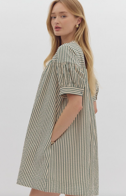 Short Sleeve Green Stripe Dress