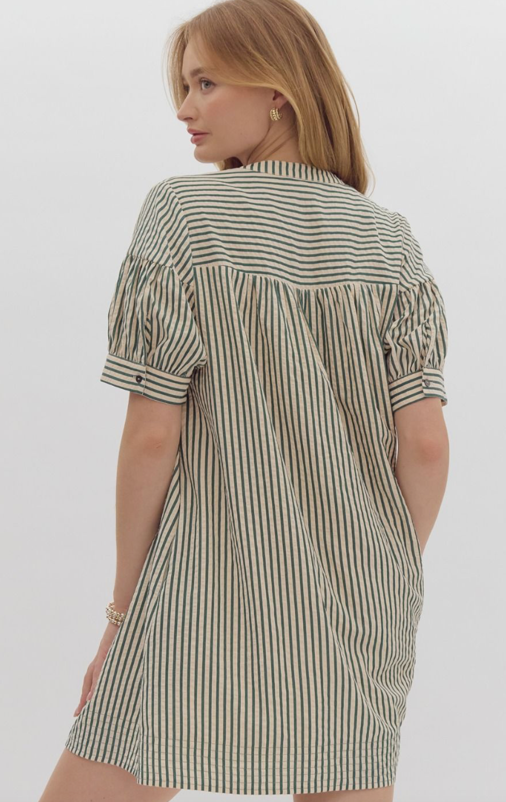 Short Sleeve Green Stripe Dress