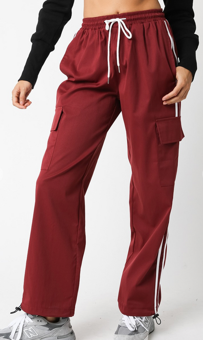 Athletic Stripe Pants Maroon