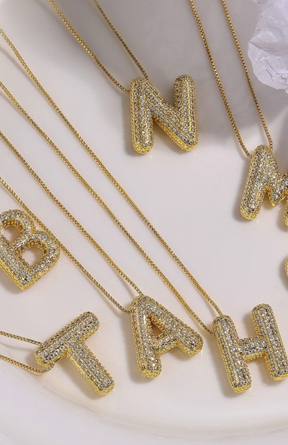 Rhinestone Bubble Initial Necklace