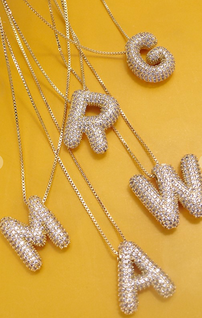 Rhinestone Bubble Initial Necklace