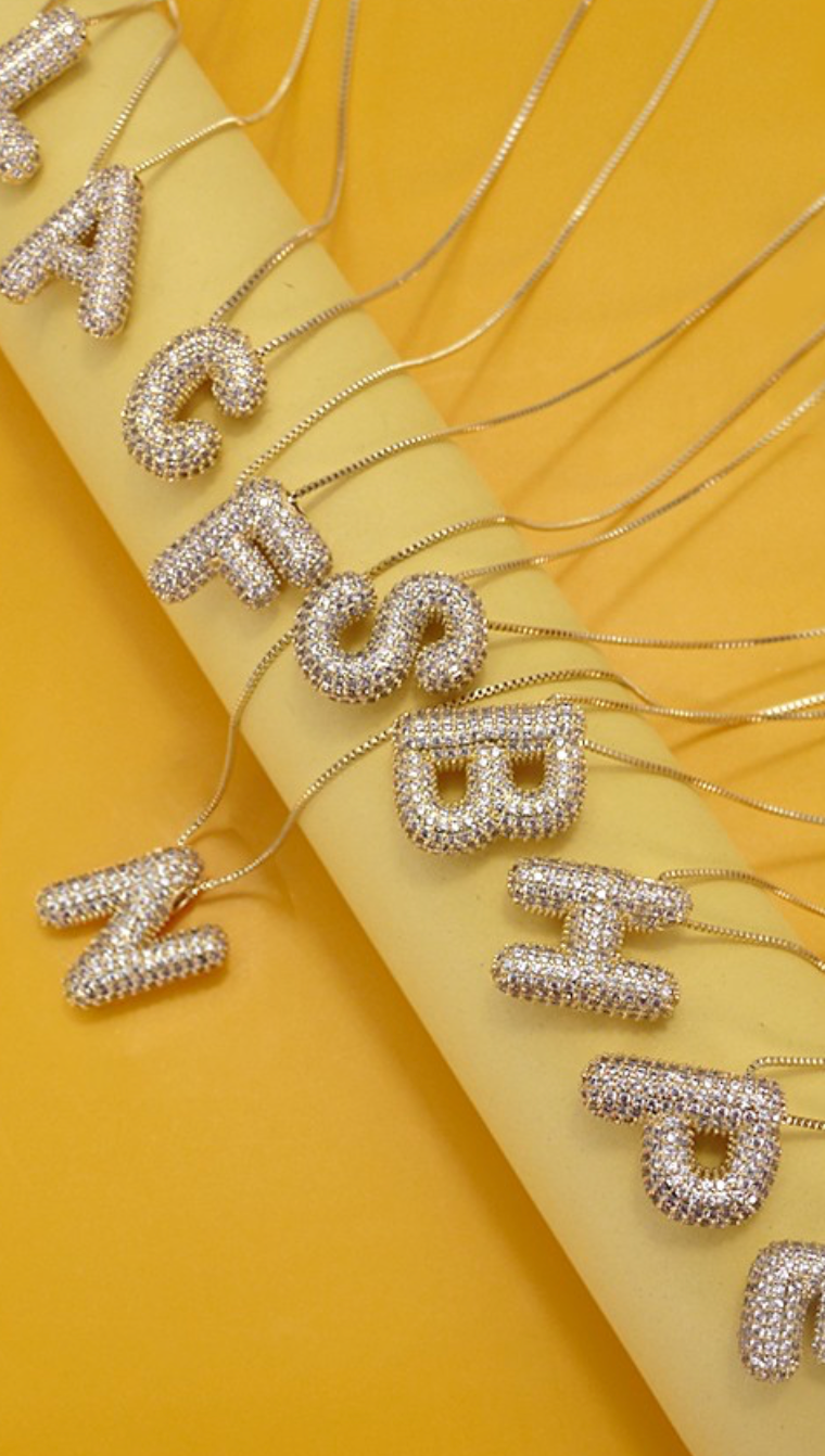 Rhinestone Bubble Initial Necklace