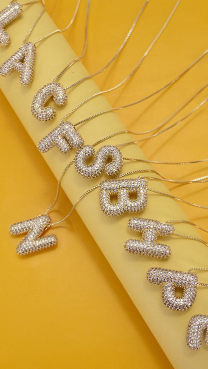 Rhinestone Bubble Initial Necklace