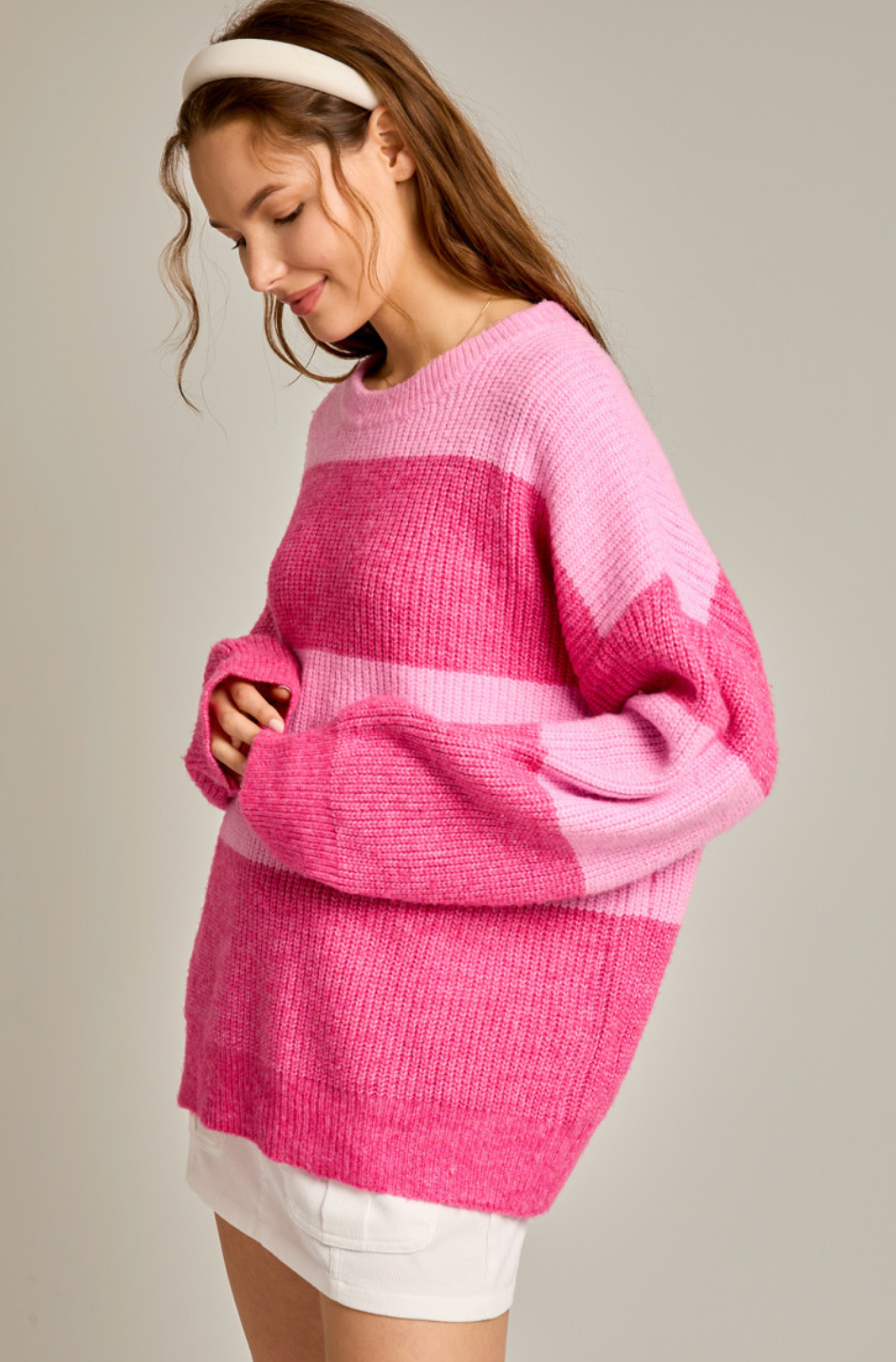 Pink Block Stripe Sweater