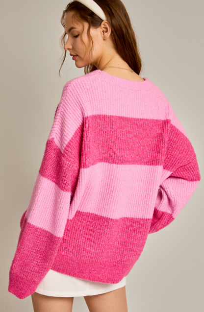 Pink Block Stripe Sweater