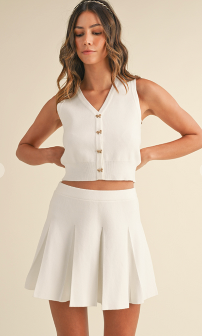 Bow Knit Vest & Skirt Set of 2 White