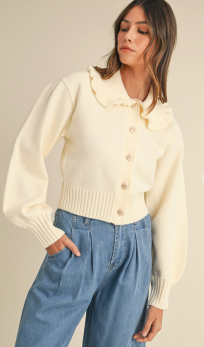 Bow Buttons Cardigan Ivory