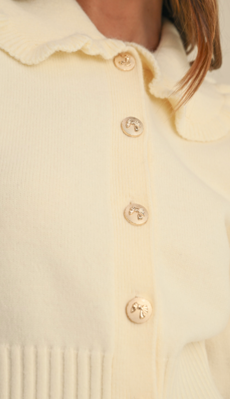 Bow Buttons Cardigan Ivory