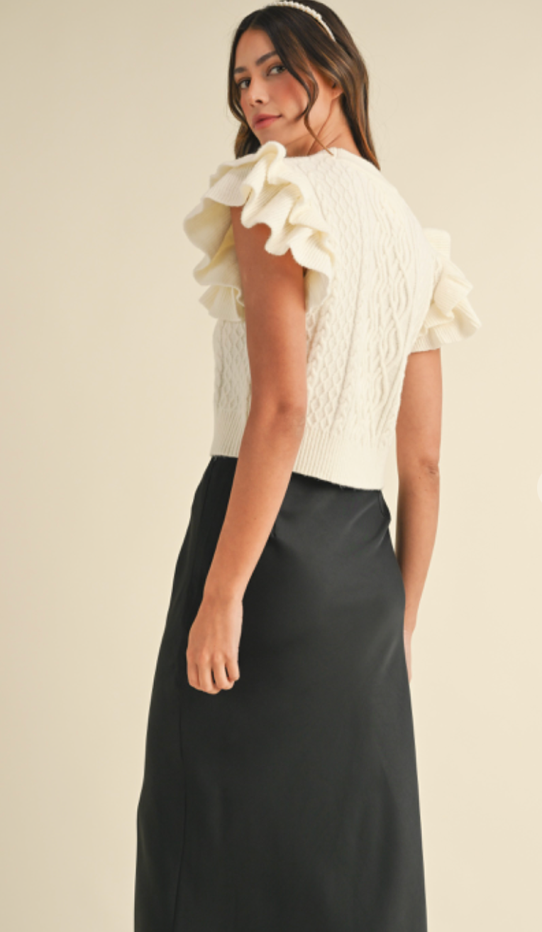 Ruffled Yoke Sweater Cream