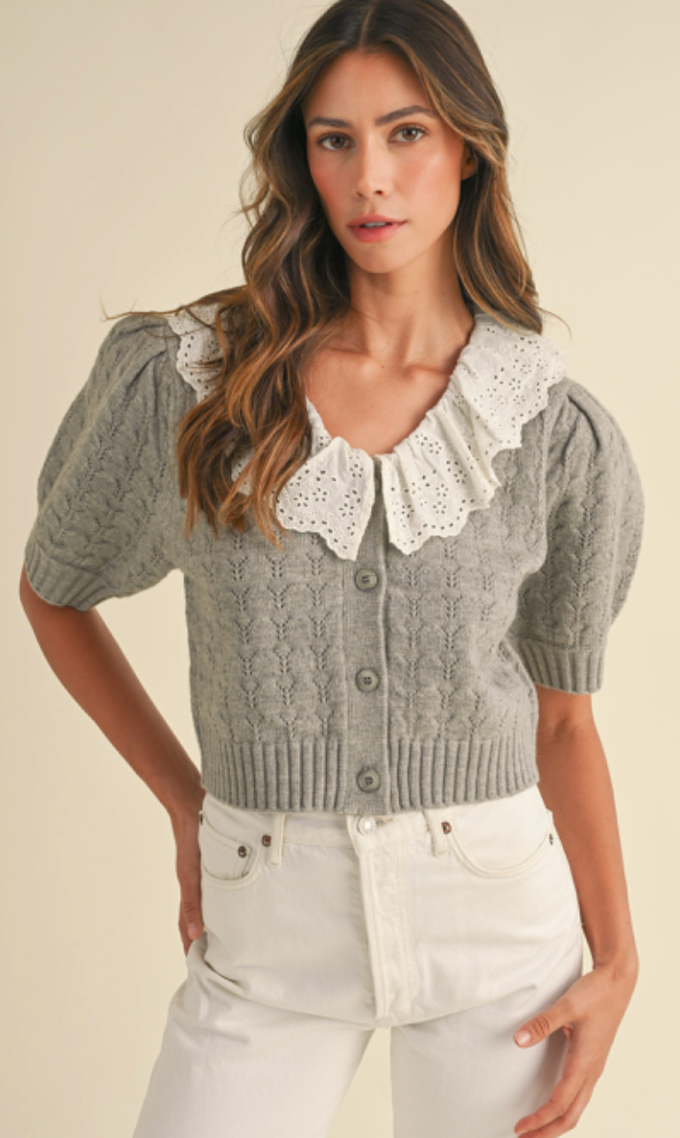 Lace Collar Cardigan Grey