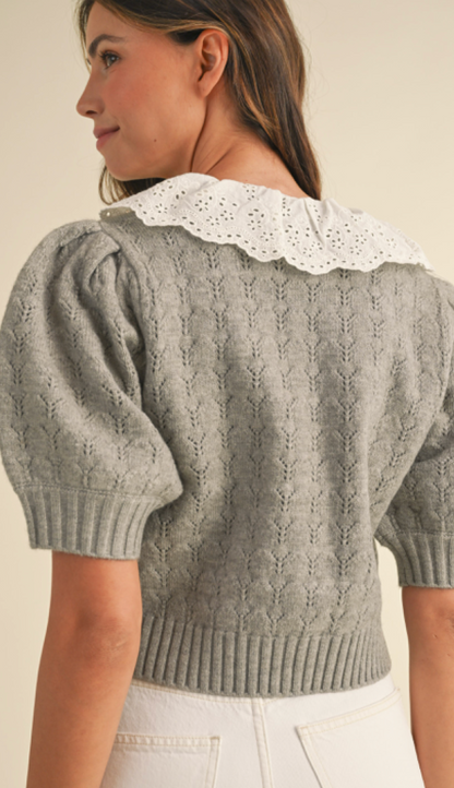 Lace Collar Cardigan Grey