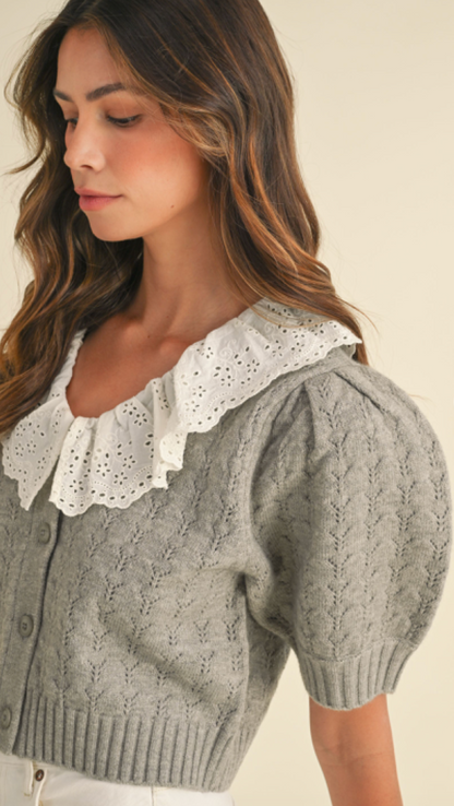 Lace Collar Cardigan Grey