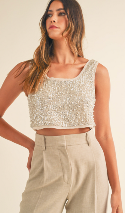 Sequin Pearl Cropped Tank