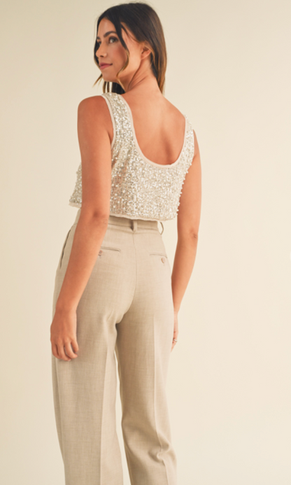 Sequin Pearl Cropped Tank