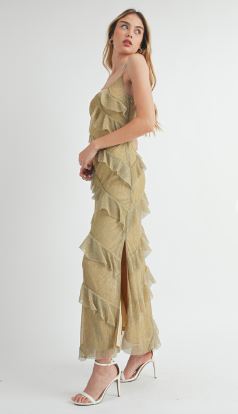 Glitter Tiered Maxi Dress Gold