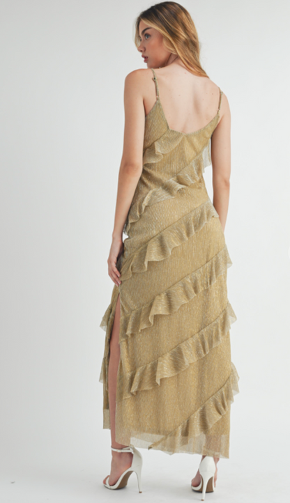 Glitter Tiered Maxi Dress Gold