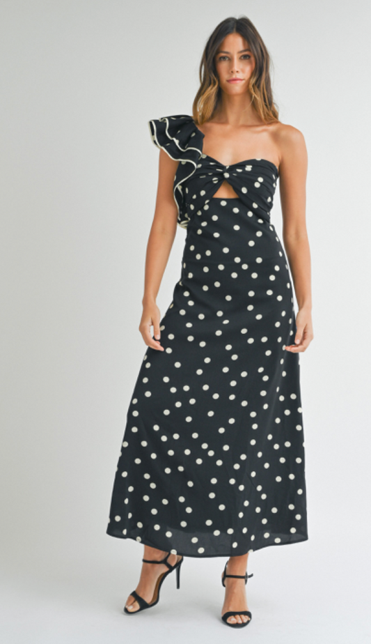 Polka Dot One Shoulder Dress - Restocked