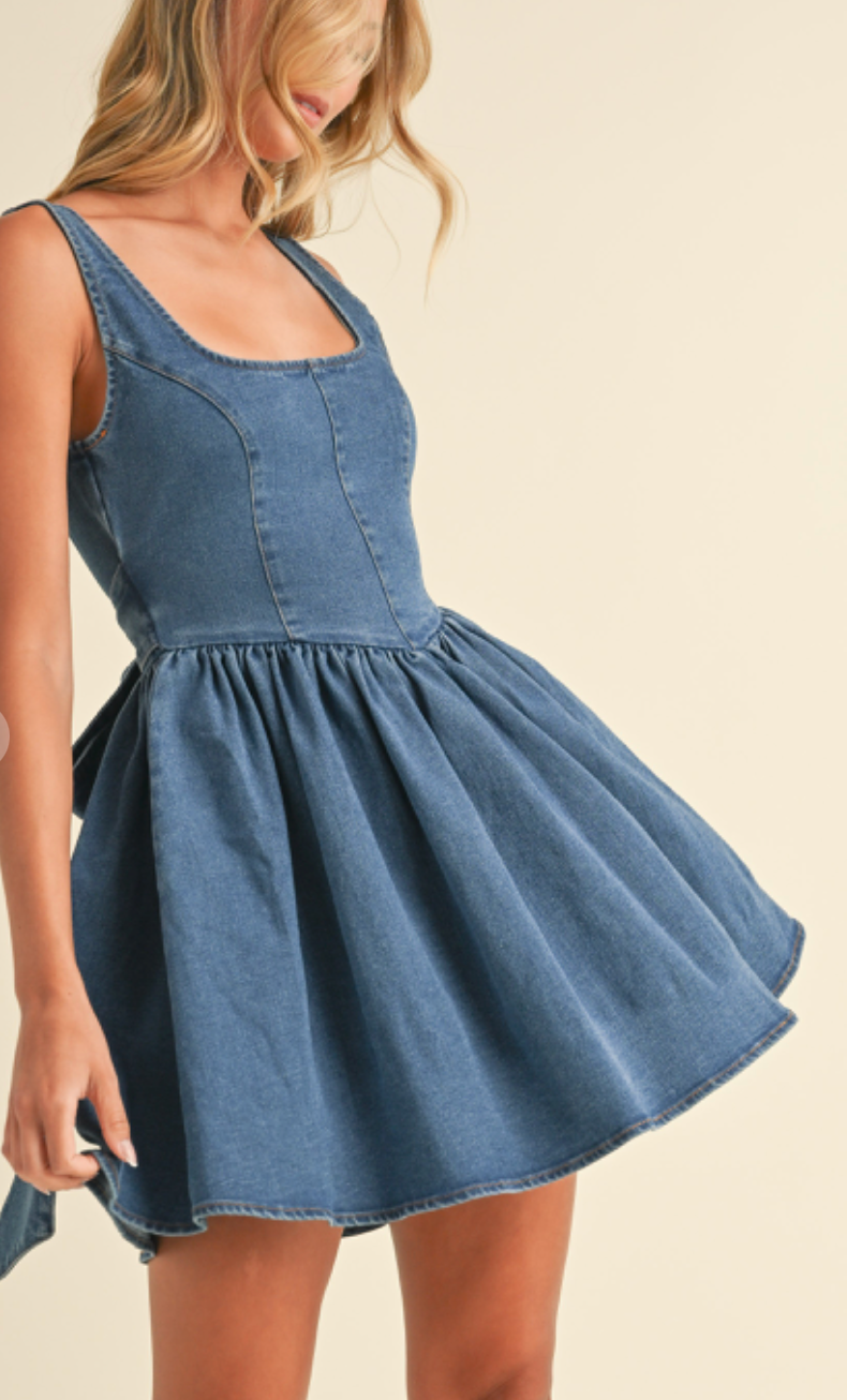 Denim Bow Back Mini Dress