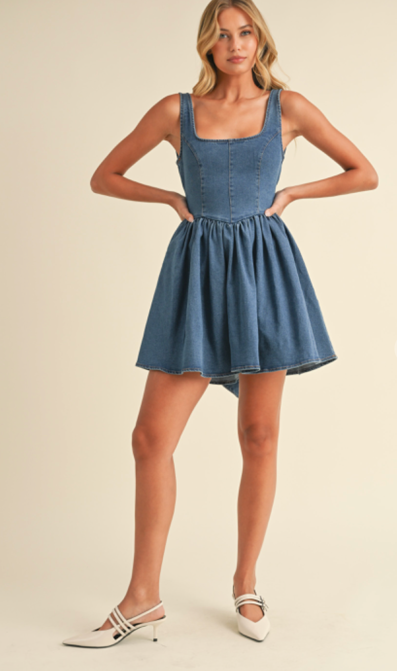 Denim Bow Back Mini Dress