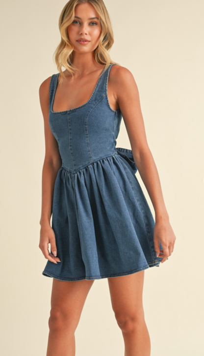 Denim Bow Back Mini Dress