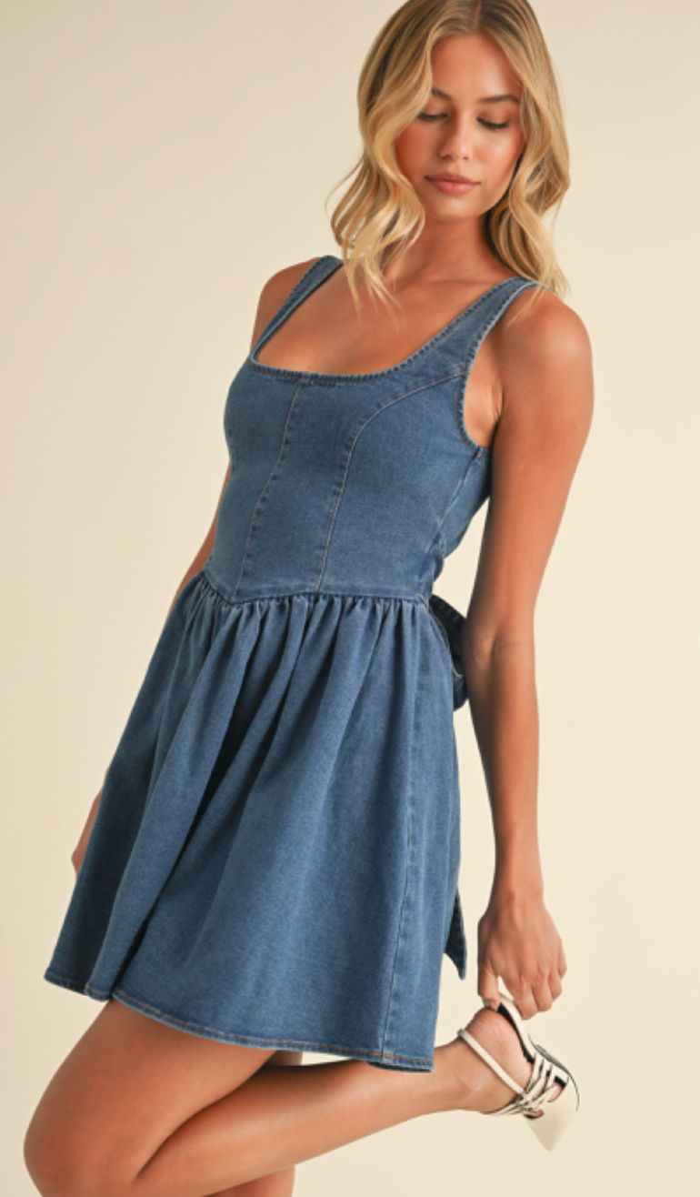 Denim Bow Back Mini Dress