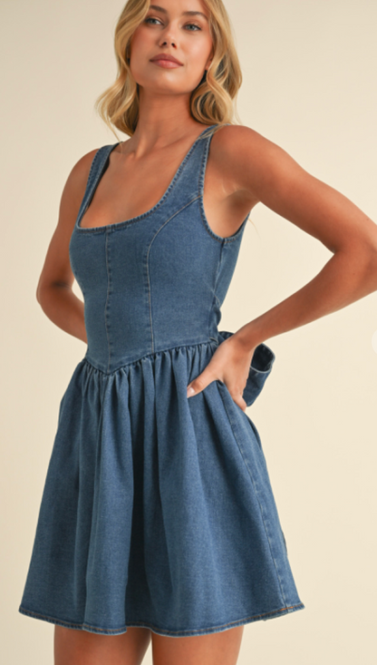 Denim Bow Back Mini Dress