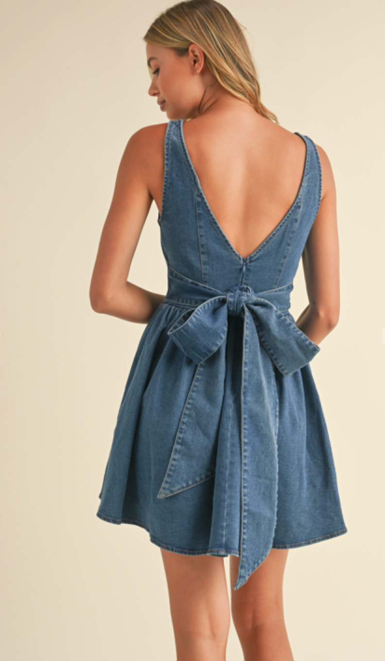 Denim Bow Back Mini Dress