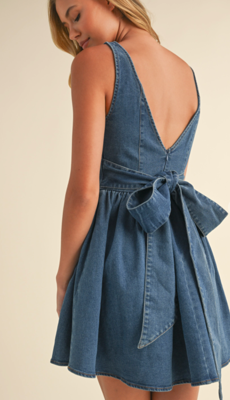 Denim Bow Back Mini Dress