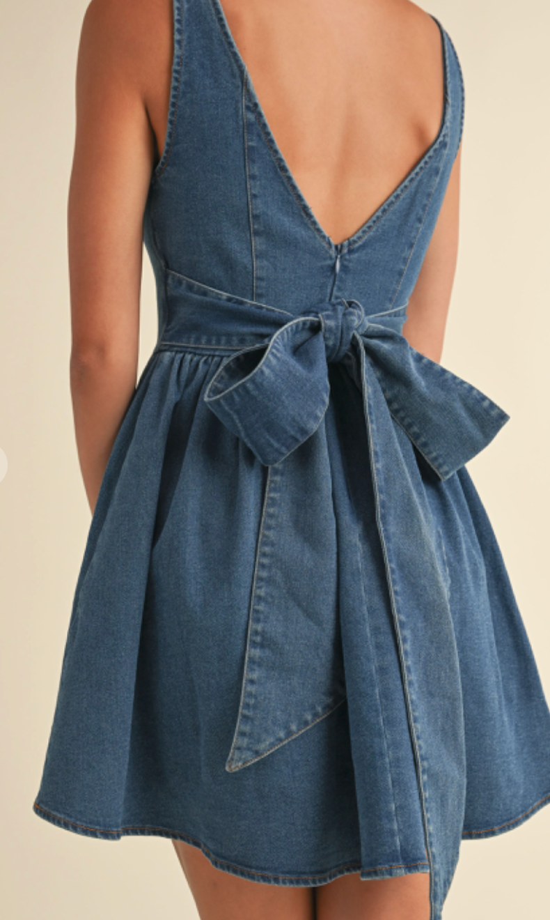 Denim Bow Back Mini Dress