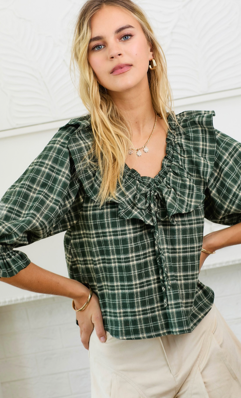 Plaid Ruffle Collar Blouse Clothe Boutique