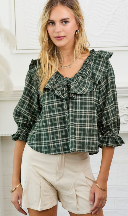 Plaid Ruffle Collar Blouse