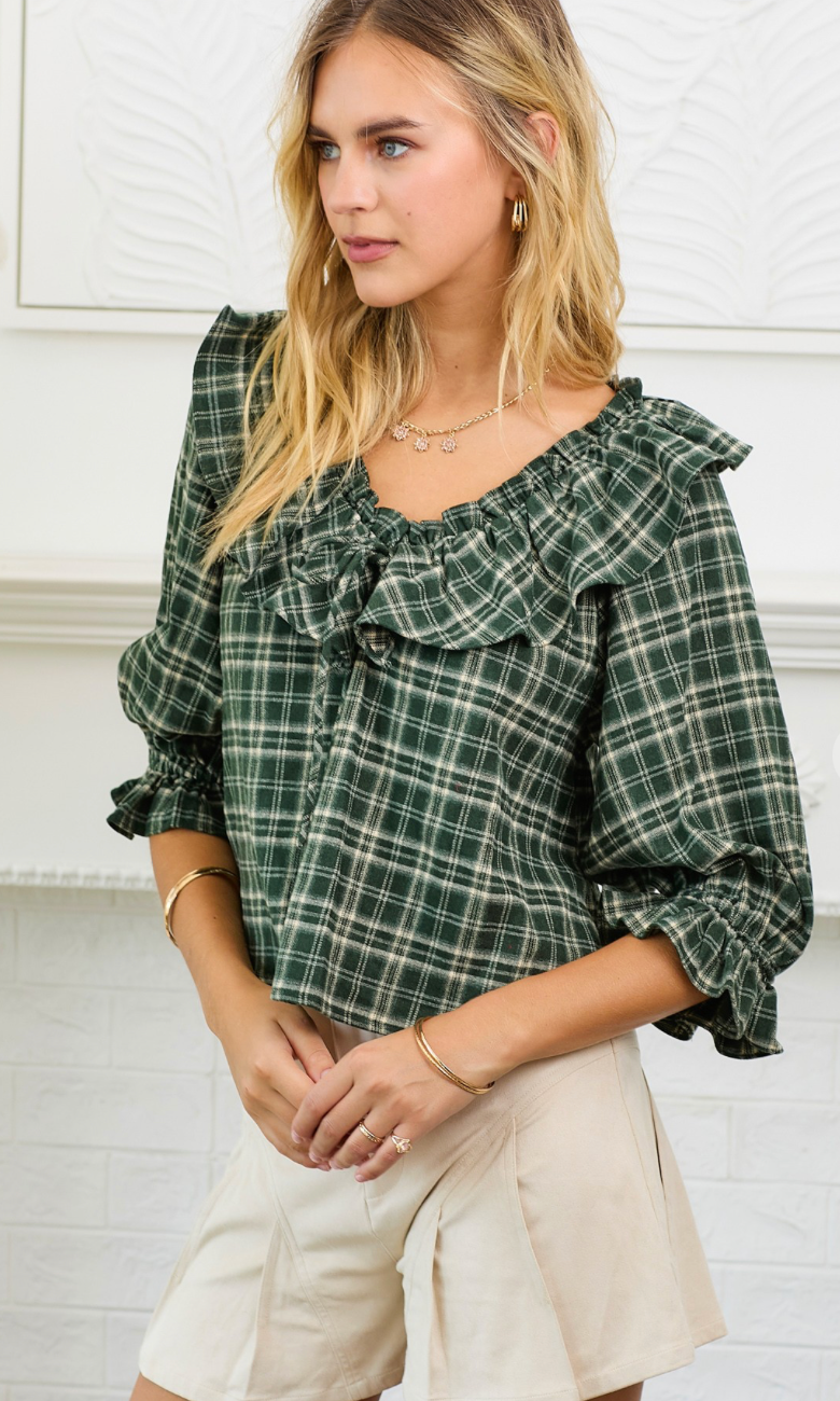 Plaid Ruffle Collar Blouse