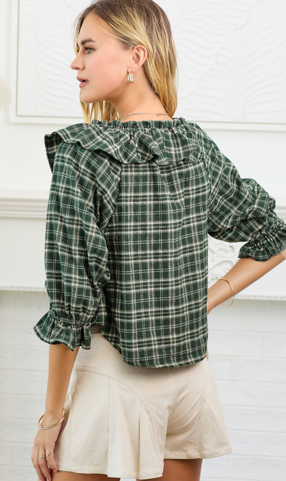 Plaid Ruffle Collar Blouse