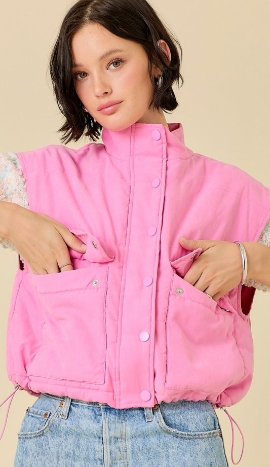 Contrasting Puffer Vest Pink