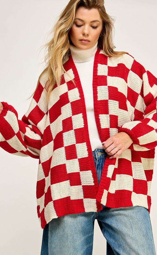 Red Checker Cardigan