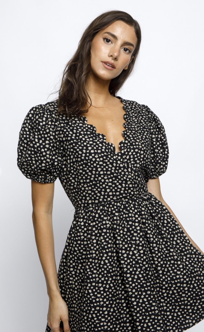 Polkadot Scallop Surplice Dress