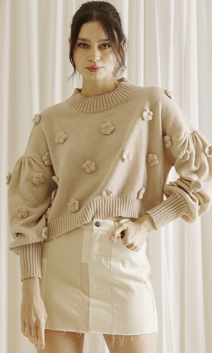 Taupe Flowers Sweater